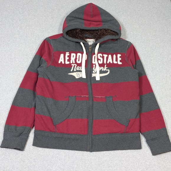 Aeropostale Other - Y2K Aeropostale Faux Fur Lined Hoodie Full Zip Size Medium Striped Logo